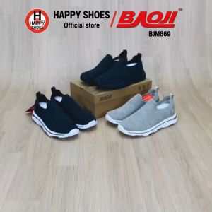 [🥇บาโอจิแท้100%👟ไซส์ 41-45🆓ฟรี...ถุงเท้า 1 คู่] BAOJI รุ่น BJM869 รองเท้าสลิปออนชาย (Slip-on) รองเท้าผ้าใบแบบสวม หล่อเท่ พื้นนุ่ม เบาสบายเท้า