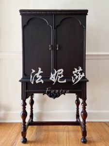 French Retro Black Wooden Wine Cabinet Dining Edge Cabinet One-piece American Living Room Wall Display Cabinet Oriental Style Decorative Cabinet
