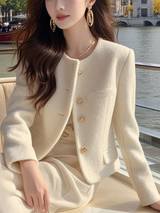 Elegant French Style White round Neck Long Sleeve Lamb Fur Jacket Womens Autumn Winter New High-End Sensation Small Fragrance Style Top
