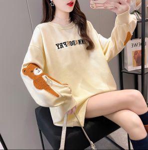 B43 เสื้อเเขนยาวสเวตเตอร์ Oversize (อก 50-64 นิ้ว) ปักอังกฤษ ปักหมีซิปแขน ซิปแขนรูดได้ (สินค้าขายดี) ผ้าคอตตอล ผ้าไม่หนาไม่บางมาก สินค้าพร้อมส่งในไทย