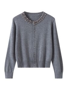 Design Sensation Niche Womens Knitted Sweater Premium Feel Top Commute Style Regular Fit Long Sleeve round Neck Button up