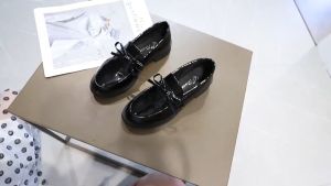 Retro oxford shoes for women round toe thick heel thick bottom leather shoes Korean style shallow mouth waterproof platform bow school shoes