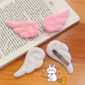 【♡Lovely girls house♡】1 Pair Cartoon Cute Angel Wings Hairpin Hair Clip for Women Girls Pink White Plush Hair Clip Cosplay Headdress