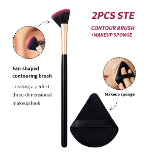 2PCS Fan‑Shaped Contour Brush Set for Face Sculpting Stereo Face Shading Super Soft Makeup Tool With Makeup Sponge
