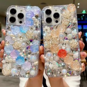 เคสโทรศัพท์มือถือเคสซิลิโคนนิ่มสำหรับ IPhone15 Pro Max Flowers เคสแฟชั่นเคสโทรศัพท์ติดเพชรเคสไรน์สโตนสำหรับ Iphone 15 Pro Max 15 Plus 14 Pro Max 11 12 Pro Max 13 Pro Max Xr Xs Max 14โพรแม็กซ์13มินิ7พลัส8พลัส