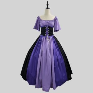 Medieval Retro Color Block Off Shoulder Gothic Lolita Dress Flounce Sleeve Slim Cosplay Carnival Elegant Formal Party Outfit