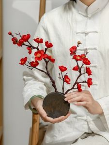 Bình Hoa Phong Cách Trung Hoa Nhỏ Cỡ Nhỏ Hoa Mai Giả Bằng Vải Thêu Trang Trí Bàn Ăn Bàn Trà Phong Cách Cổ Điển Chụp Ảnh