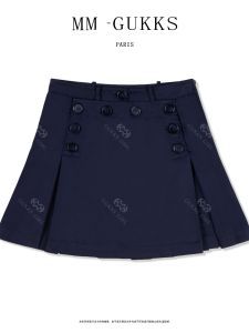 GUKKS Designer Womens Mini Pleated Skirt Spring Summer New Style A-Line Midi Skirt Princess Style Button Detail Daily Wear