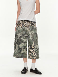 Camo Leopard Gradient Loose Multi-Pocket Retro 7/8 Length Wide Leg Pants