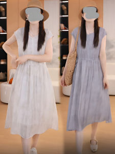 Elegant French Style Midi Dress Summer Beach Womens Fashionable Gossamer Sleeve High Waist A-Line Skirt Casual Comfortable