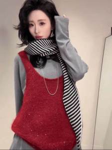 ทันสมัย หลวม เสื้อสเวตเตอร์ถัก เสื้อกั๊ก ผู้หญิง Early ฤดูใบไม้ร่วง รูปแบบใหม่ พรางหุ่น เลื่อม เสื้อกล้าม Top