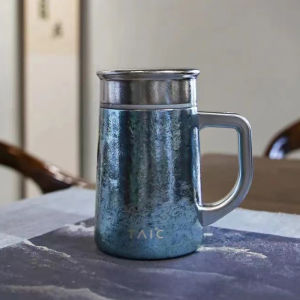 TAIC Titanium Office Insulated Mug High Aesthetic Value for Men And Women Tea Brewing with Filter Handle Included Pure Titanium