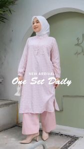 One Set Daily/OSD Qirani Model Setelan Long Tunik Bahan Katun & Celana Kulot Bahan Rami - OS Daily QN 001