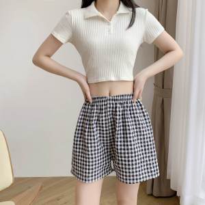 Quần Short Vải Lụa Cotton Kẻ Caro Mùa Hè Mỏng Cho Nữ Quần Ngủ Thoải Mái Rộng Rãi Không Bám Dính Quần Dài Ba Mảnh