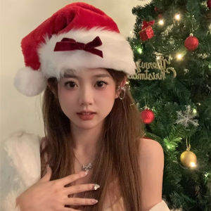 Mũ giáng sinh vải nhung lông dễ thương cho nữ mùa đông dày màu đỏ ấm Đen lông mềm Lông Thú Giả nơ trang trí Giáng sinh dụng cụ tiệc
