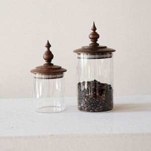 High End Vintage Solid Wood Glass Sealed Storage Jar for Kitchen Living Room Restaurant Candy Storage Container Decorative Holder