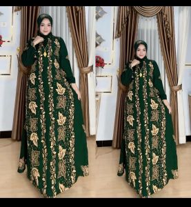 gamis set hijab setorjoan motif daun