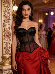Áo Corset Lưới Xuyên Thấu Dành Cho Nữ Với Cúp Ngực Có Đệm Satin Không Dây Đeo Lưng Buộc Dây Kiểu Bustier Dành Cho Tiệc Đêm Trang Phục Đi Chơi Dạ Hội