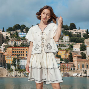 INMAN | Bohemian Embroidered Cotton A-line Skirt and Shirt Set