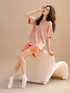Home Comfort Pure Cotton Summer Lightweight Short Sleeve Sleepwear Set for Women round Neck Pullover Short Pants Casual Home Style