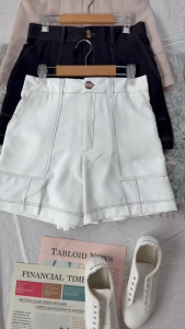 กางเกงขาสั้น รุ่นผ้าเปเป้ เอวสูง ผ้าทิ้งตัว ไซต์ใหญ่ พลัสไซต์ แบรนด์ LADY CURV