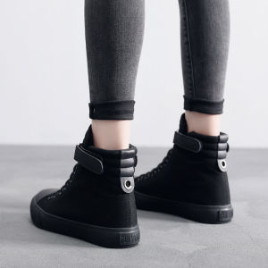 Flying Brand Womens Canvas Boots with Velcro Closure Pure Color K-Style Round Head Toe Ideal for Youth Casual Wear