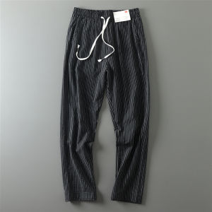 Japanese Style Striped Loose Fit Thin Breathable Bubble Cloth Elastic Waist Casual Pants Urban Fashion Spring Autumn Youth