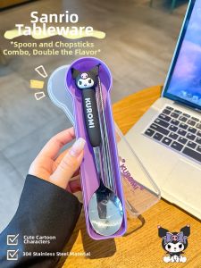 Cute Portable Childrens Spoon and Chopsticks Set Stainless