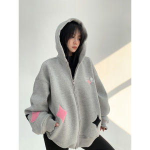 Áo Khoác Hoodie Dày Có Thêu Mùa Đông Phong Cách Mỹ Form Rộng Nữ