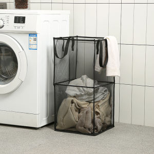 พับสกปรกซักรีด Sorting ตะกร้าจัดเก็บกระเป๋าห้องน้ําผ้าตาข่ายกระเป๋าซักผ้ากรอบถังซักรีด