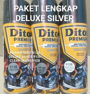 Pilok Cat Diton Premium Paket Lengkap 3 Kaleng Deluxe Silver 9136 Delux Primer Grey 9120 Clear Gloss 9128 400cc Pilox Paketan Cat Semprot Special Spray Paint