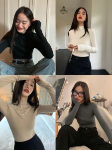 Pusumede Black Long Sleeve Half High Collar Knitted Base Layer Womens Autumn Winter Slimming Personality Top Quality Fashion