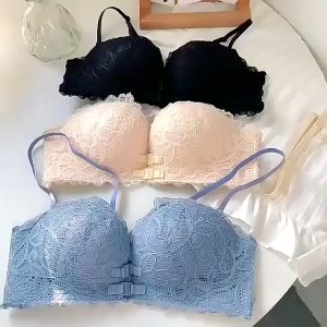 Bra Push Up Wanita Tanpa Kawat Renda Busa Tebal Kancing Depan Bh Seksi Pakaian Dalam Wanita LO012