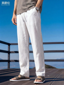 Enjeolon | Relaxed Hemp-Linen Blend Mens Pants Elastic Waist