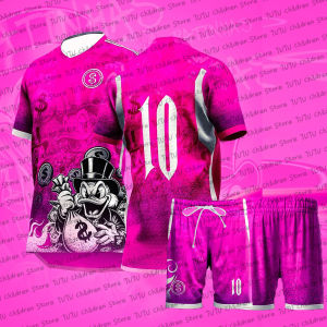 2024 NewNew Disney Pink Donald Duck Design Edition Jersey Kits Children Tracksuit Set Boy Girl Sports Suits Adult Kid Jogging Clothing