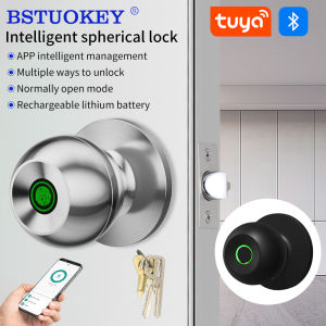 Fingerprint Safe Electronic Lock Door Handle Stainless Steel Round Door Knob Rotation Lock Doorknob Lock with Key Tuya App Home