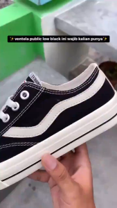 Terbaru Ventela Public Low Black Natural / Sepatu Ventela Pria Dan Wanita Hitam Putih Sneakers Casual Termurah