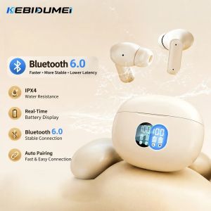 Kebidumei | KEBIDUMEI ANC Bluetooth 6.0 Earphones In Ear Wireless Earbuds HiFi Stereo Noise Cancelling Headphones Sports Gaming Headsets