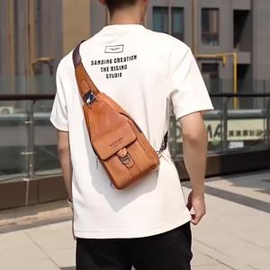 2026 New Mens Bag High Quality PU Leather Mens Chest Bag Simple Waterproof Single Shoulder Crossbody Bags Messenger Bag Gift