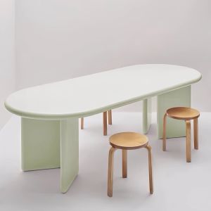 French Style Oval Wooden Painted Dining Table Modern Simple Office Desk Home Use Meal Table Artistic Style Type Solid Wood Table