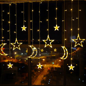 Star Moon Curtain Light 138LED Fairy Lights Star Light US Plug for Kid Bedroom Party Garden Yard Home Wedding Christmas Halloween Holiday Decoration Lighting