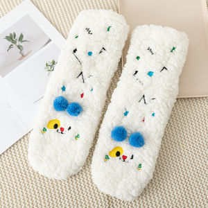 Thickened Coral Fleece Womens Socks Winter Home Sleep Warm Floor Shoes Anti-slip Cozy Padded Bootcut Hosiery Stockings