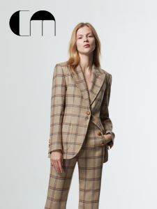 Autumn Retro Check Single Button Wool Fitted Suit Jacket
