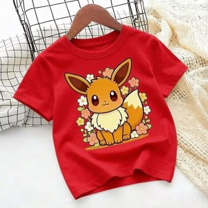 Bandai | 2026 Boys Cotton T-shirt Loose-fitting Top for Girls Childrens with Pokémon Jigglypuff Design Suitable for Summer Y2K Style.