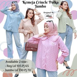 Kemeja Wanita Jumbo Lengan Panjang Crinkle Motif Polkadot