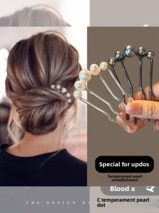 New Chinese Pearl U-Shaped Hair Pin Female Elegant Bun Hair Comb Barrettes Back Head Updo Pin Headdress Hair Clasp