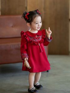 ชุดเดรสวันเกิดครึ่งปีแรกสำหรับเด็กผู้หญิง ชุดเจ้าหญิงสีแดง เสื้อผ้าเด็ก ชุดเดรสยาวทรงเอ ฤดูร้อน สไตล์จีนใหม่ ผ้าบาง งานเลี้ยงการจับโชค