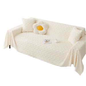 New 2024 Creamy Style Sofa Cover Cloth Plush Full Cover Sofa Protector Anti Cat Scratch Blanket Warmth Insulation Cotton Striped