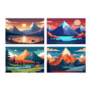 HUACAN 4PCS Hand Drawn Colorful Oil Painting Mountain And River Scenery With Brushes And Paints Canvas Material