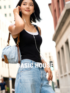 Basic House | Black False Layered Chest Pad Cinch Waist Tank Top